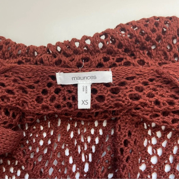 Maurices Rust Orange Fringe Sleeveless Open Knit Duster Cardigan Xsmall Women’s - Picture 8 of 10